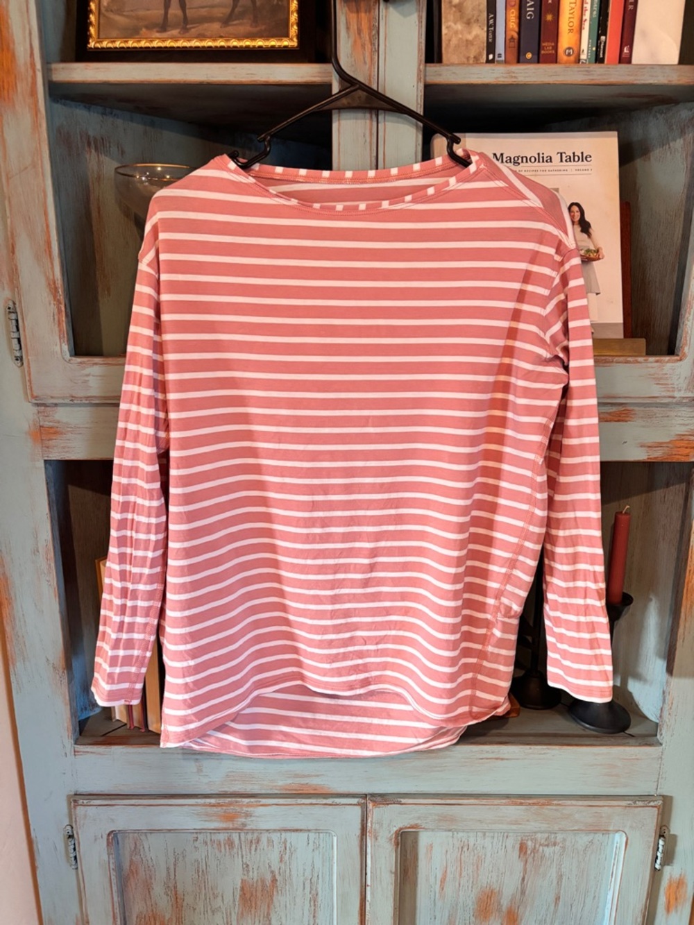 lululemon athletica Pink and White Striped Long-Sleeve Tee